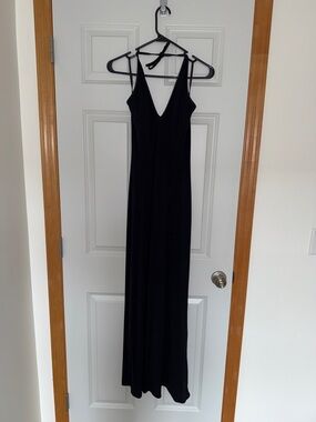 Vintage Bebe Classic Black V-Neck Plunge Halter Maxi Dress